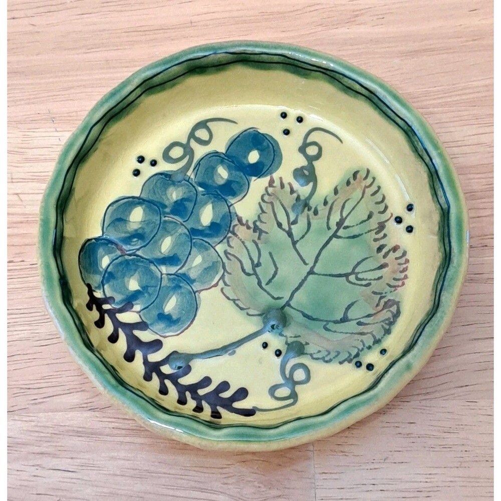 Bon Apetit Ceramic Trinket Dish Small Bowl Grape Painted Motif Provence France